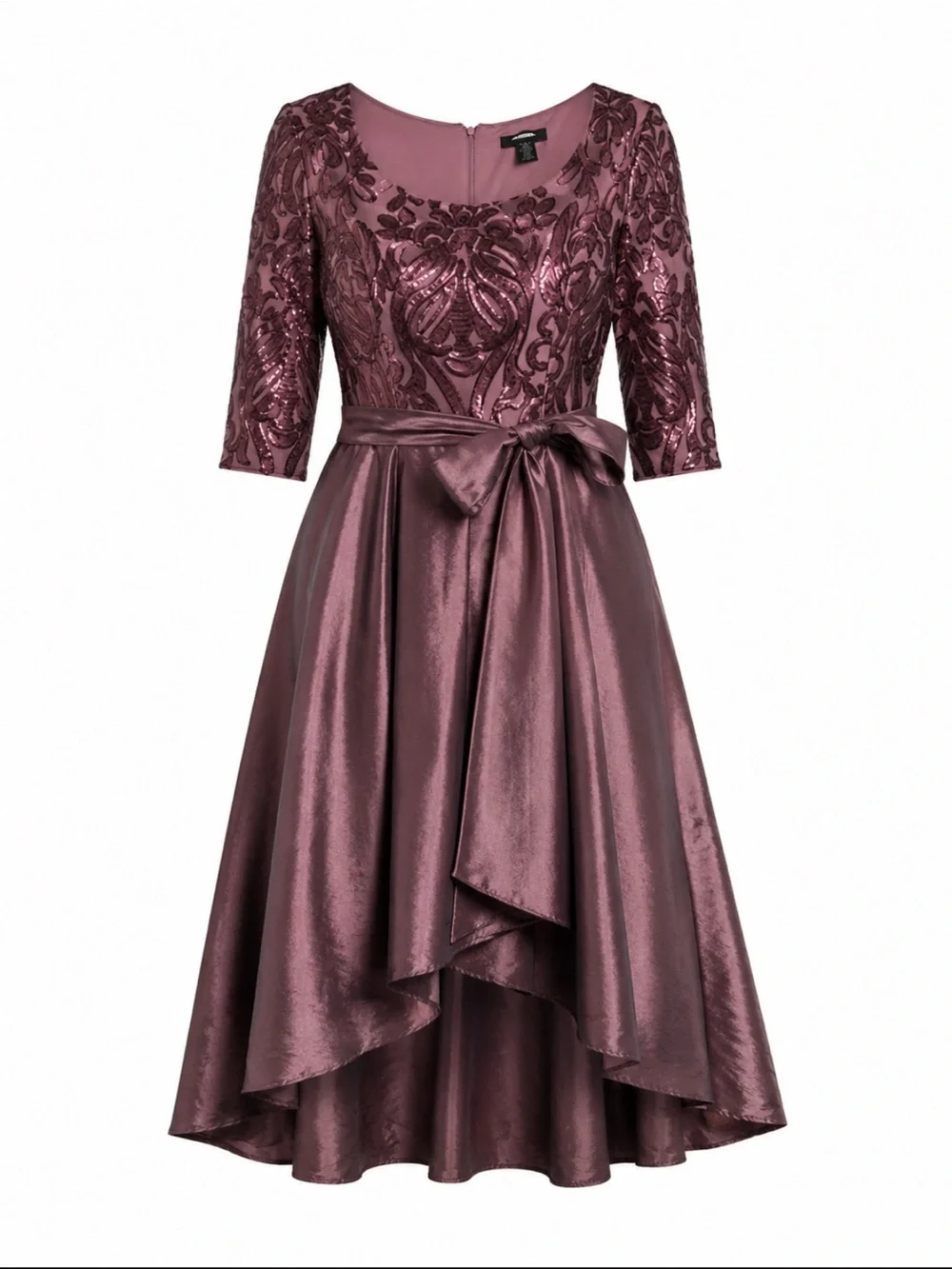 R&M Richards Plum Lace High-Low Dress with Waist Bow